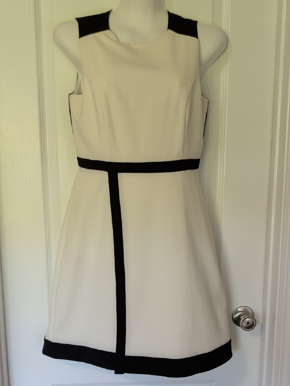 eva mendes for New York & Company Ivory Mini Dress with Black Trim